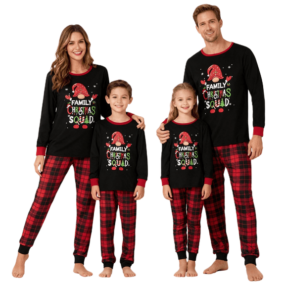 Christmas Pajamas for Family Long Sleeve Print Tops Buffalo Plaid Pants Set Sleepwear