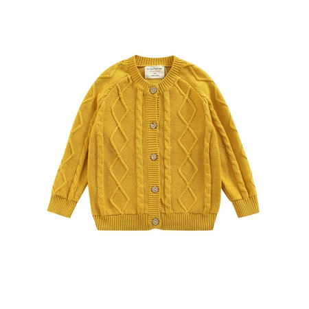 

Bebiullo Kids Baby Girls Boys Sweater Cotton Long Sleeve Cardigan Toddler Knit Jacket Autumn Winter Yellow 2-3 Years