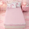 thumbnail image 4 of meiyoeat Girly Bowknot Zipper Full Size Comforter Sets with Fitted Sheet and 2 Pillowcases,Chic Sequin Monogrammed P Print Zipper Bedding Set For Girl,Pink Reversible,4-Piece, 4 of 7