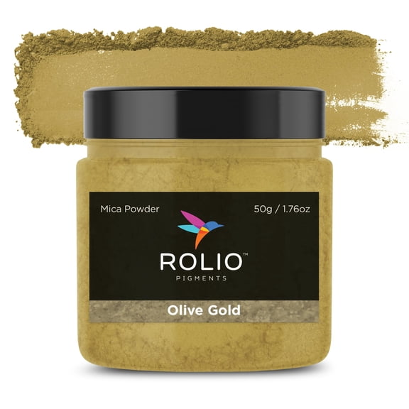 Rolio Mica Powder - Pigment for Paint Mixing & Blending for Epoxy Resin, Soap, Nails, Slime & Bath Bombs - 50g, 1 Jar, Olive Gold
