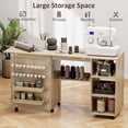 thumbnail image 3 of Folding Sewing Machine Table with Rattan Door & Storage - Natural Wood Craft Table for Living Room, Bedroom, or Office - Compact & Mobile Design (177 Chars), 3 of 7