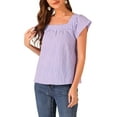 thumbnail image 4 of INSPIRE CHIC Women's Top Summer Square Neck Gingham Cap Sleeve Blouses S Purple, 4 of 6