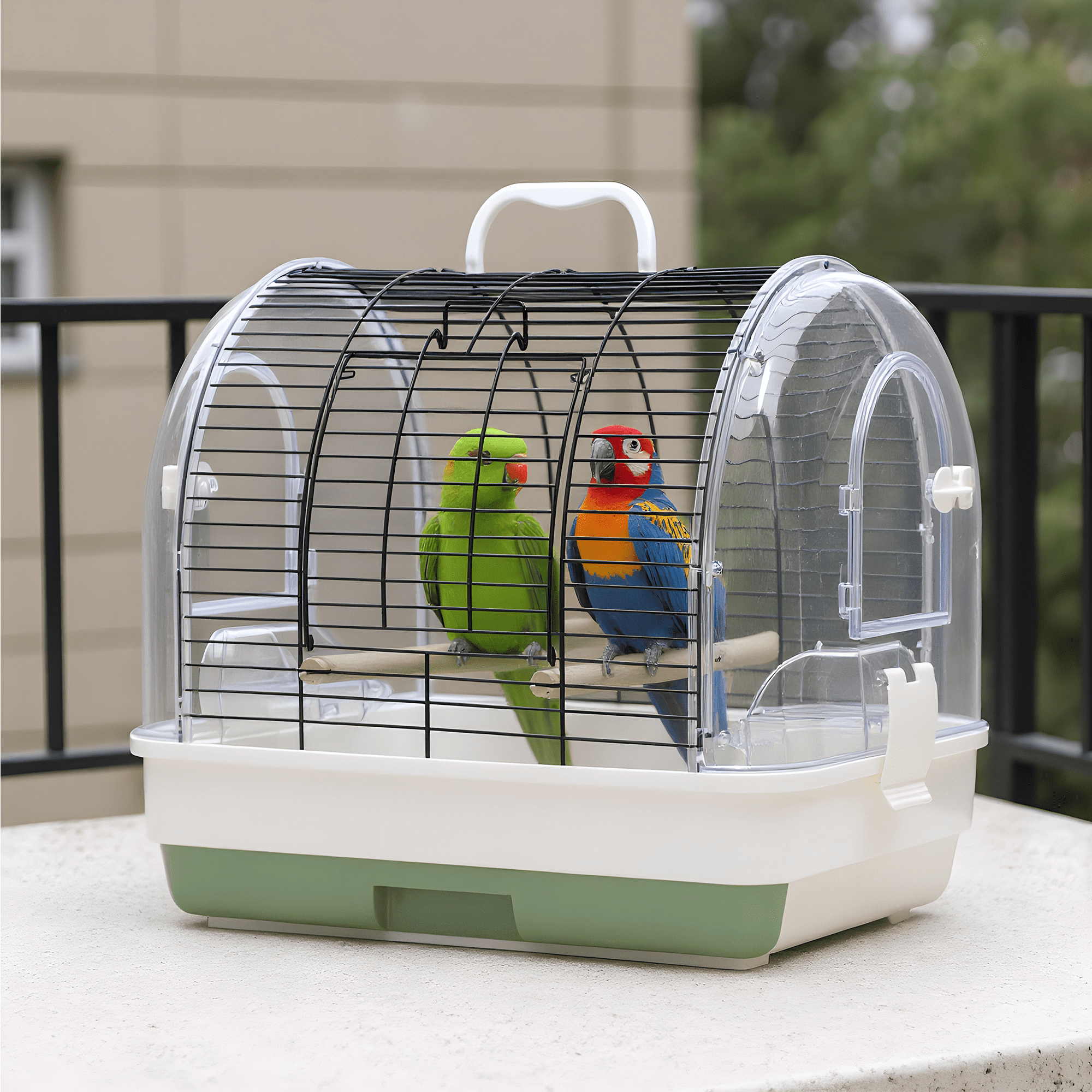 Travel Bird Cage Carrier, Portable Travel Parrot Cage with 2 Perches, 2 Food Bowls and Tray, Metal Parakeet Cages for Small to Medium Sized Birds Cockatiels Lovebirds Canaries Budgies