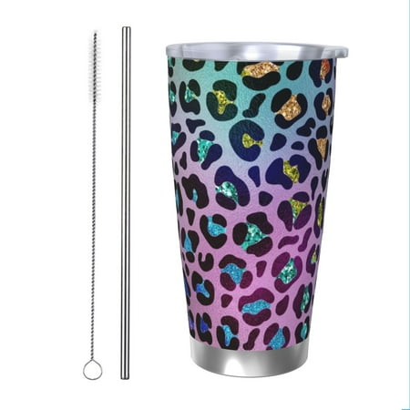 

KLL Rainbow Animal Skin Print 40oz Stainless Steel Insulated Car Cup with Spillproof Lid - Keep Your Drink Hot or Cold on the Go-Straw Two-piece Set