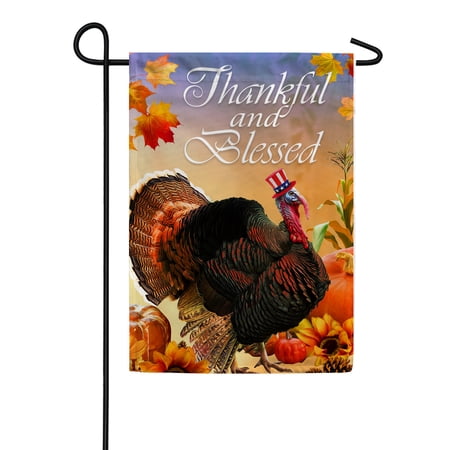 America Forever Harvest Turkey Fall Thanksgiving Garden Flag 12.5 x 18 inches Thankful and Blessed Summer Sunflowers Double Sided Seasonal Yard Outdoor Decorative Hello Turkey Garden Flag