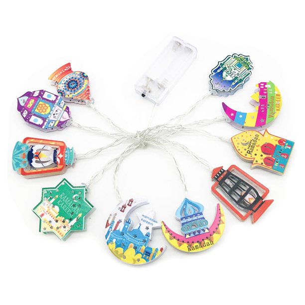 Cadena de luces Eid de 1,65 m, cadena de luces Led, 10 lámparas, lámpara Mubarak de estrella lunar para linterna musulmana, suministros de decoración para fiesta