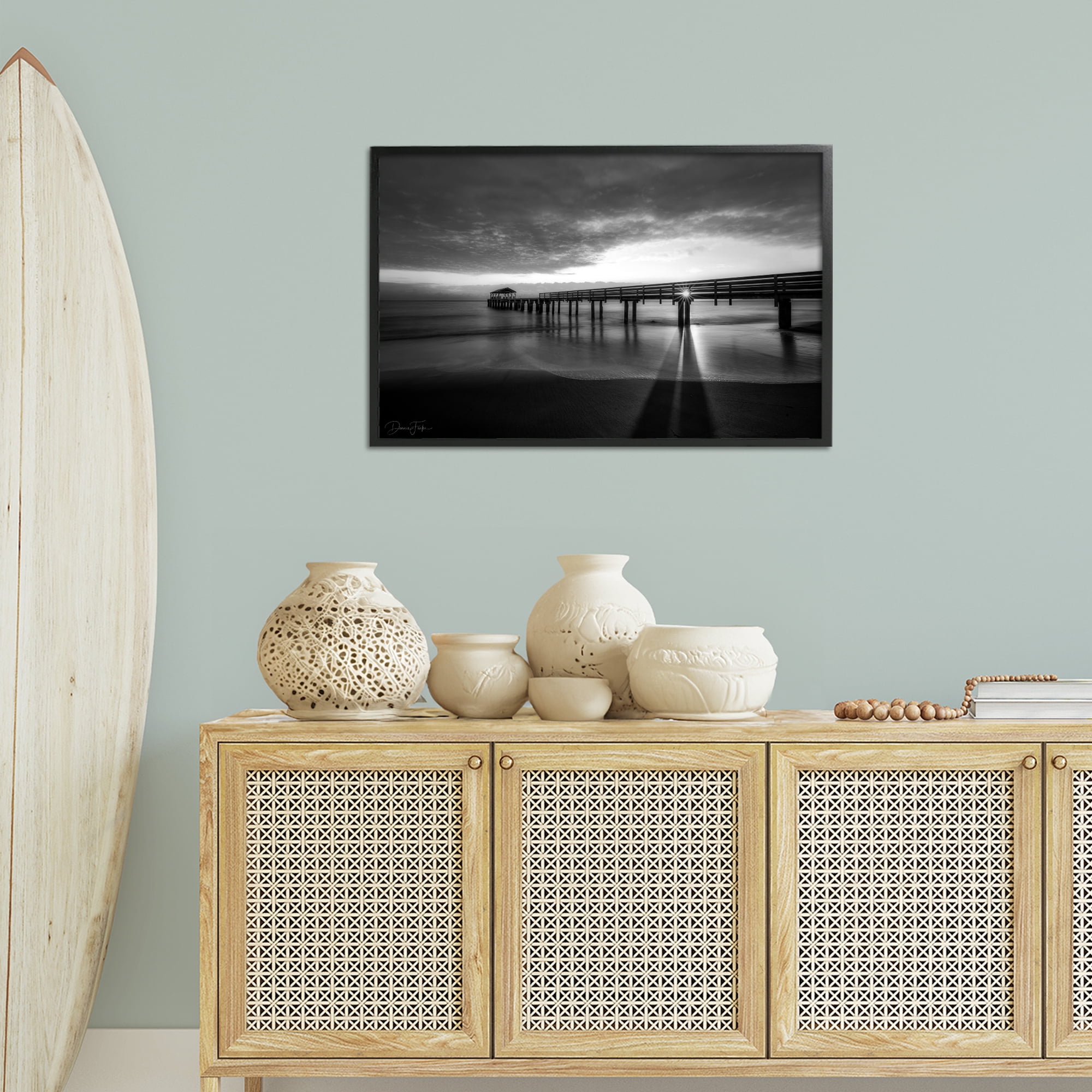 Stupell Industries Sun Shining Through Dock Landscape Photography Black Framed Art Print Wall Art, 30 x 20
