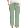 thumbnail image 2 of Summer Women's Pants Under $8 Pants Cotton and Linen Casual Solid Color Drawstring Elastic Waist Long Straigh Pants With Pockets, 2 of 6