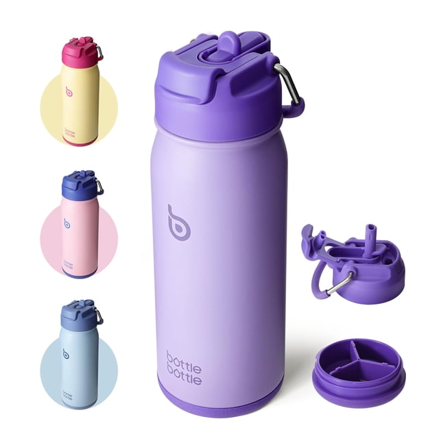 Botella Deportiva para Niños de Acero Inoxidable 470 ml Morada