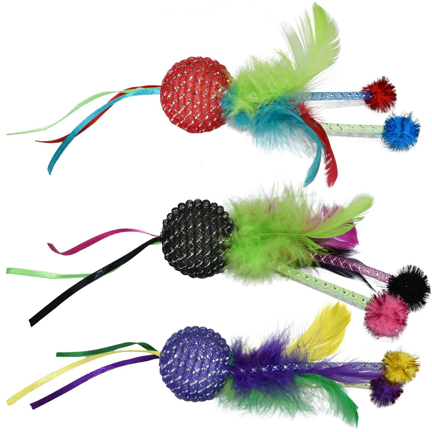 Vibrant Life Mesh Feather Ball, jouet pour chat, couleurs assorties, 1 paquet