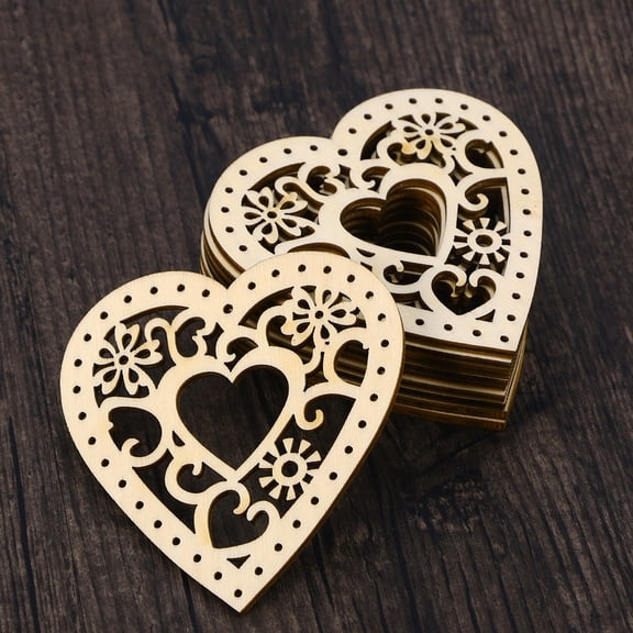 Masteelf 10pcs 80mm DIY Wedding Decoration Hollow Doodle Wooden Slice Scrapbooking Embellishments DIY Craft Decor with Rope (Heart Pattern)