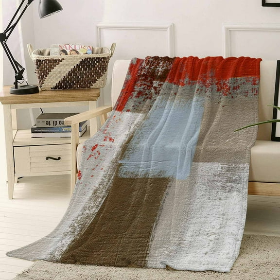 Abstract Mottled Throw Flannel Blanket 40x50In Red Brown Vintage Oil Painting Texture Super Soft Cozy Bed Blanket, Lightweight Plush Fuzzy Bed Throw for Bedroom Sofa Couch Living Room