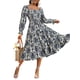 thumbnail image 1 of Vestido largo Simplee para mujer, estampado floral, manga larga, azul marino, 1 of 6