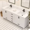 thumbnail image 4 of Ayna Decors Rooh 72 in White Double Sink Bathroom Vanity Set with White Quartz Countertop and Brass Faucets | Pop-Up Drain and P-Trap Included | Black Hardware, 4 of 10