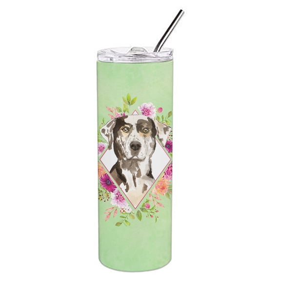 Carolines Treasures CK4409TBL20 Catahoula Leopard Dog Green Flowers Stainless Steel 20 oz Skinny Tumbler 20 oz