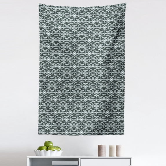 Fleur De Lis Tapestry, Abstract Dotted Rectangles with Floral Pattern Polka Dots with Vintage Motifs, Fabric Wall Hanging Decor for Bedroom Living Room Dorm, 5 Sizes, Sage Green, by Ambesonne