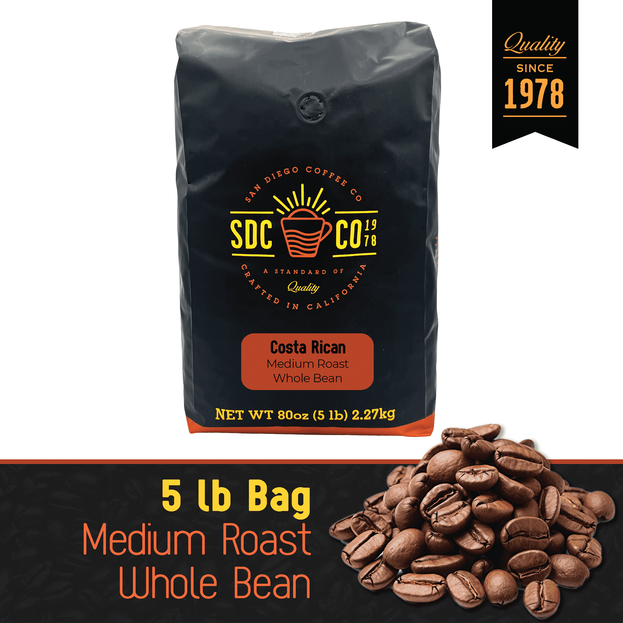 San Diego Coffee Full City Roast, Dark Roast, Whole Bean Coffee, 5
