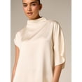 thumbnail image 5 of Beige Asymmetrical Drape Mini Dress With High Mock Neck And Short Sleeves Elegant Evening Guest Wear, 5 of 5