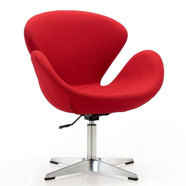 Manhattan Comfort Raspberry Red and Polished Chrome Wool Blend Adjustable Swivel Chair