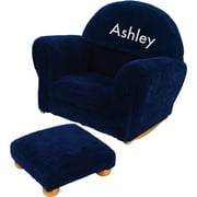 KidKraft - Personalized Blueberry Chenille Rocker and Ottoman, White Block Font Girl's Name