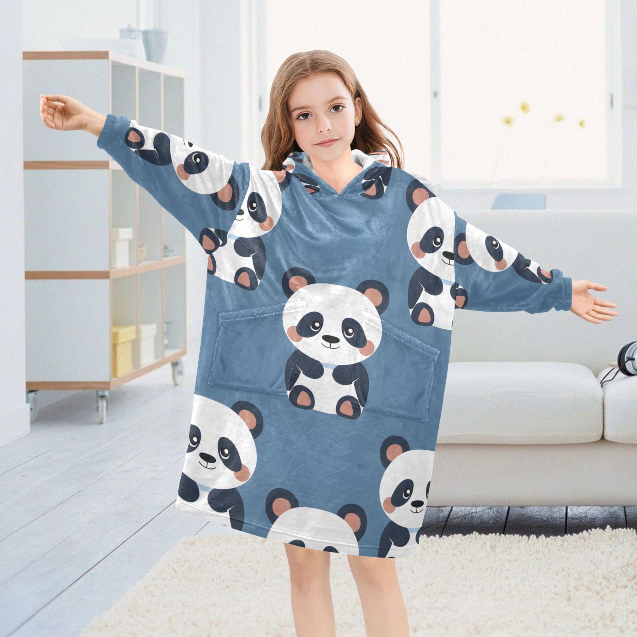 joogoo Wearable Blanket Hoodie for Kids Cute Panda Flannel Oversized Sweatshirt 3-14 Years M