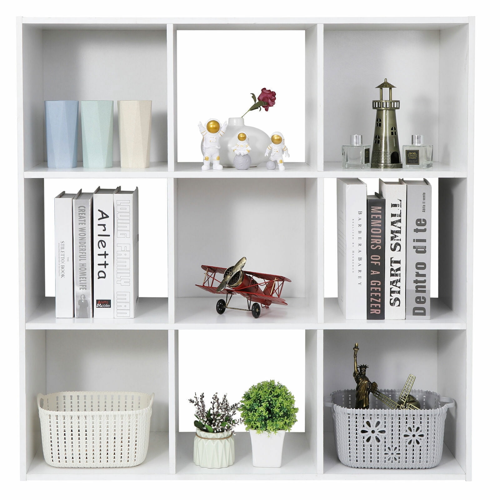 LINJH 9 Cube Storage Organizer Wooden Bookcase Bookshelf W/5 Removable Back Panels-White