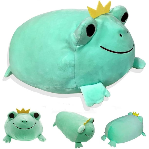 Frog Stuffed Animals Cute Soft Frog Plushie with Crown and Smile Face Plush  Frog Toys Pillow Gift for Kids Green Frog Decor (Green, 14 inches) 