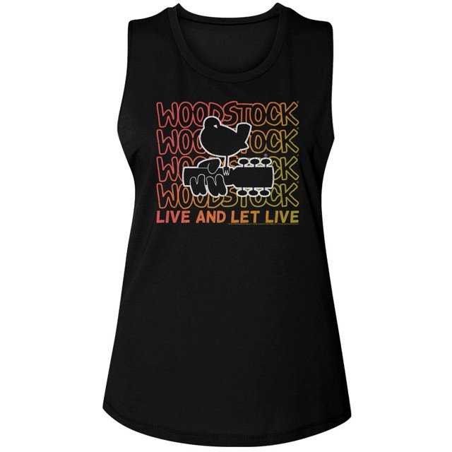 Woodstock Live And Let Live Gradient Black Ladies Muscle Tank Xl