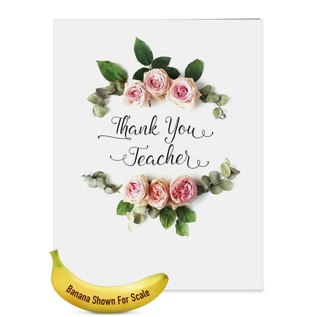 J4175ATTG Jumbo  Teacher Thank You Card: 'Elegant Flowers' with Envelope (Large Size: 8.5+ x