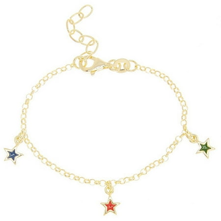 Pori Jewelers 18kt Gold-Plated Sterling Silver Enamel Star Charm Bracelet, 6