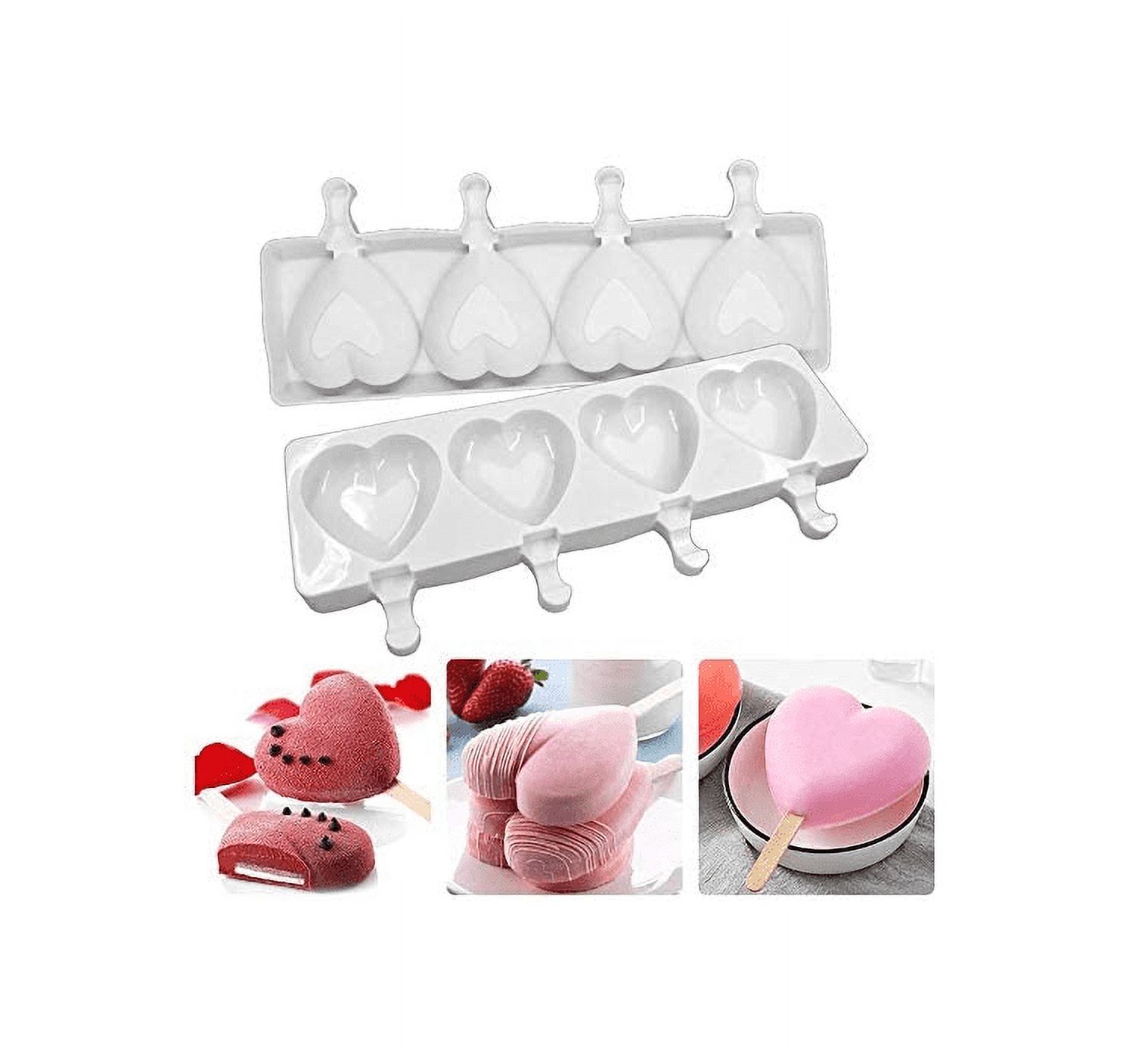 Ice Pop Molds Silicone Popsicle Molds 4 Cavities Homemade Ice Cream Mold Heart Ice Cream Mold Reusable Soft Silicone,Silicone Popsicle Molds Cake,Cakesicle Mold for DIY Ice Pops - image 3 of 7