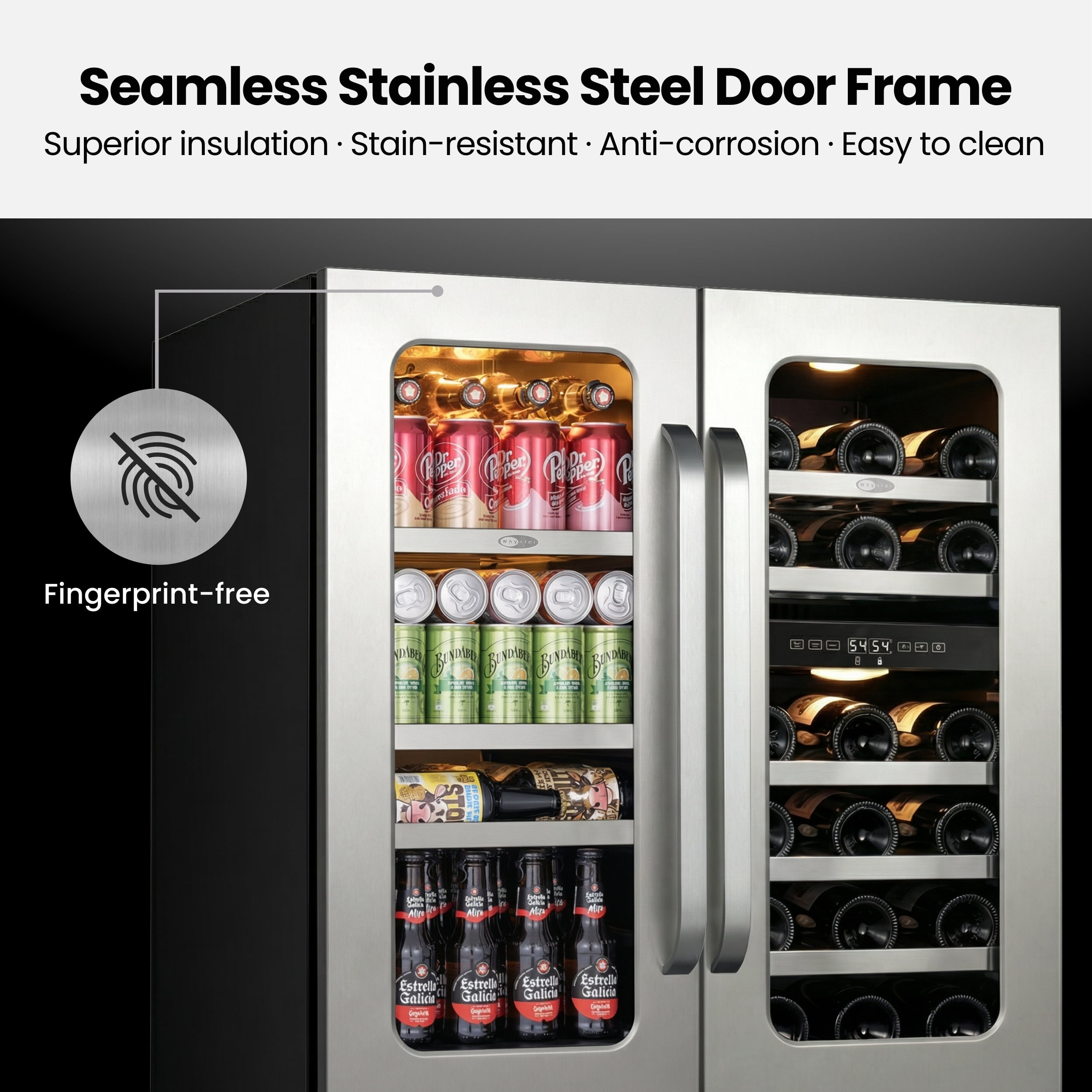 Whynter 30" Wine and Beverage Refrigerator, 29 Bottles Dual Zone Wine Fridge and 80 Cans Beverage Fridge Cooler with Stainless Steel Door Framed