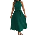 thumbnail image 2 of Antinious Women Elegant Round Neck Sleeveless Elastic Waist Pleated Soft Comfortable Dress, 2 of 5