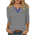 thumbnail image 3 of Jinhomg Womens 3/4 Sleeve T Shirts 2026 Trendy Striped Print Tunic Tops Casual Comfy V Neck Out Wear Tees Black L, 3 of 6