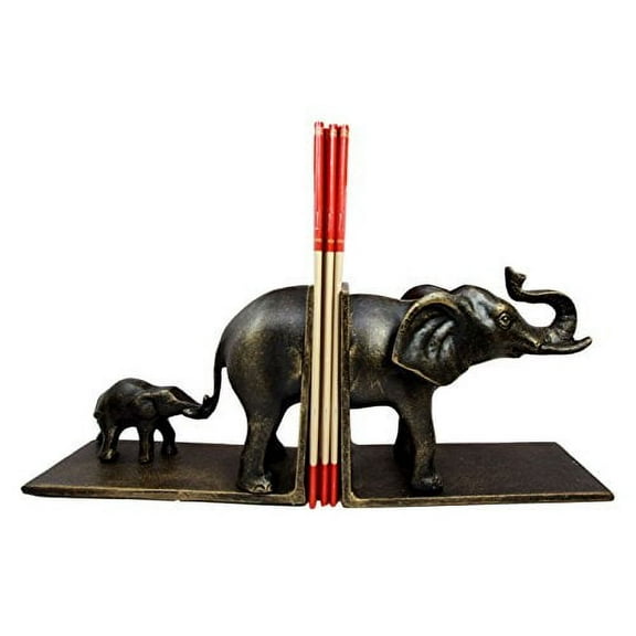 Ebros African Elephant Matriarch & Baby Rite of Passage Aluminum Bookends Set
