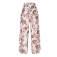 thumbnail image 5 of 2024 Wide Leg Pants for Women Elastic Waist Floral Printed Trousers Winter Casual Pants with Pockets, 5 of 6