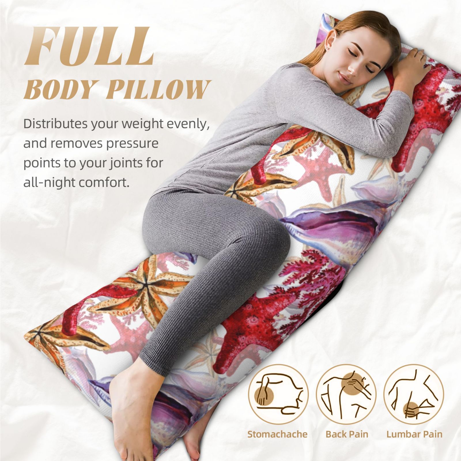 Naloa Coral Reef Super Soft 20x60 Body Pillow Case,Long Side Hidden Zipper（PILLOWS ARE NOT INCLUDED）