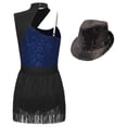thumbnail image 4 of YONGHS Womens Sleeveless Latin Jazz Dance Leotard Tuxedo Bodysuit Dress With Hat Navy Blue XL, 4 of 7
