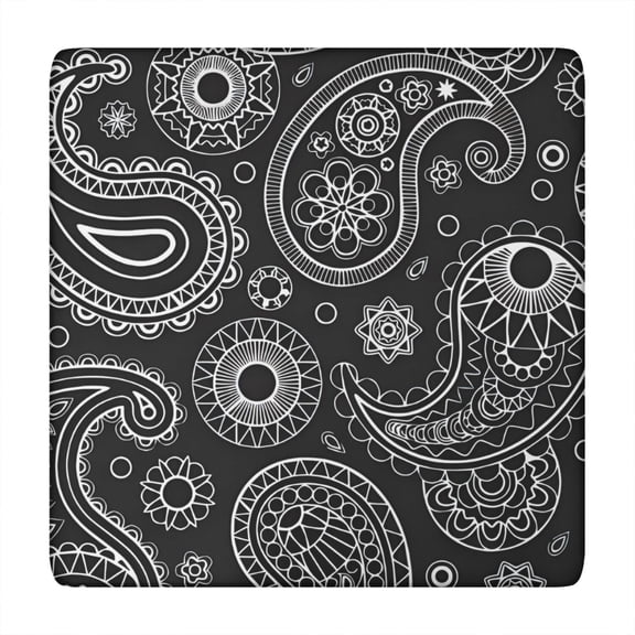 Black Paisley Pattern Square Fitted Tablecloth with Elastic Edge,Square Table Cover,Washable Elastic Table Cover for Home Kitchen Party Decor 34"x34"