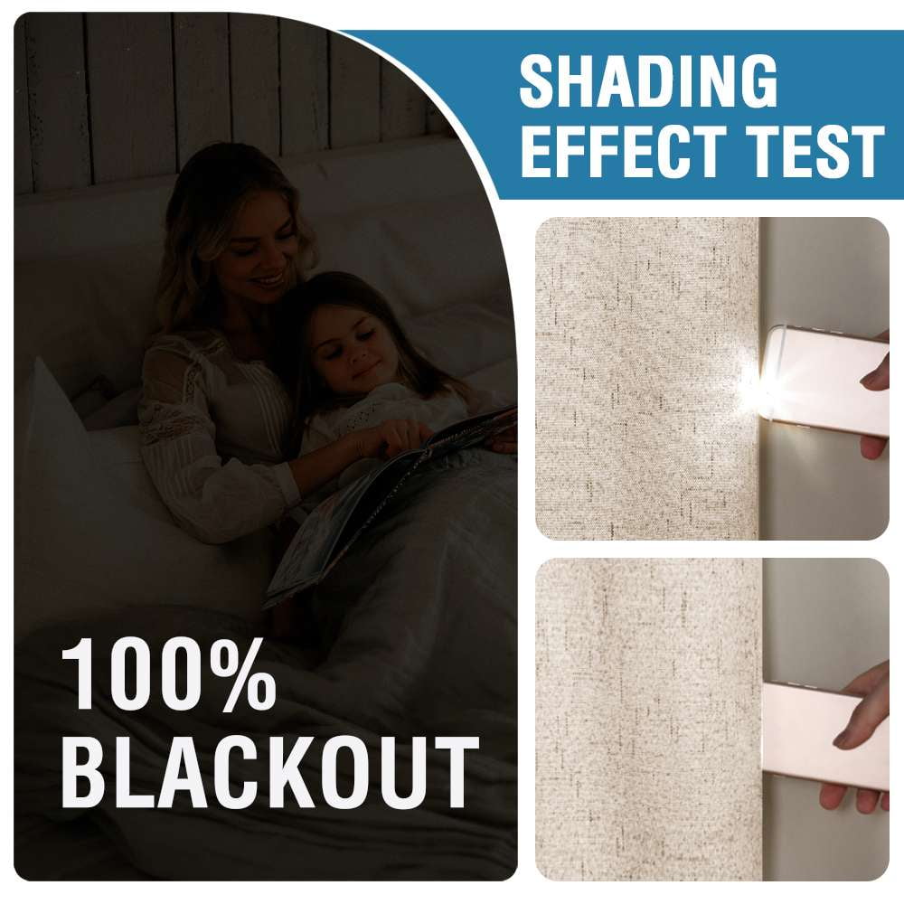 H.VERSAILTEX Contemporary Faux Linen 100% Blackout Back Tab/Rod Pocket/Hook Belt Thermal Insulated Curtain Sets for Bedroom, 2 Panels, 52"x 84", Natural