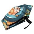 thumbnail image 5 of Fish Scale Pattern with Flowers All Weather Umbrella Triple Folding Parasol 6 Ribs UV Protection Portable, 5 of 8