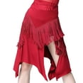 thumbnail image 1 of YM YOUMU Women Irregular Tassel Latin Skirt Elastic Waist Slit Dancewear, 1 of 4
