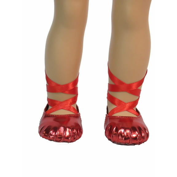 American Fashion World Red Metallic Ballet Slippers Made for 18 inch Dolls