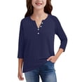 thumbnail image 5 of YunPes Girls 3/4 Sleeve Short Sleeve Shirts V Neck Girls Tee Teen Kids Casual Flowy Half Button Loose Blouse Summer Tops 3‐13 Years, 5 of 5