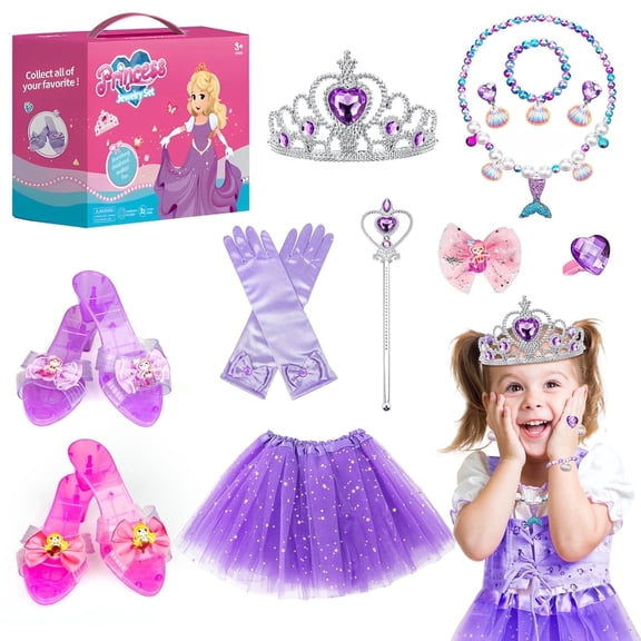 HopeRock Girl Dress up Princess Set, Mermaid Toys for Girls Ages 3-6 Years, Halloween Costume, Include Jewelry, Crown and Shoes, Princess Pretend Play Toy Gift for 2 3 4 5 6 Year Old Girls.