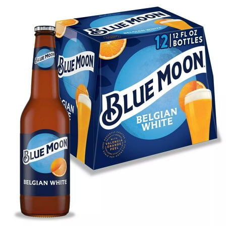 Blue Moon Belgian White Craft  Beer, 12 Pack, 12 fl oz Glass Bottles, 5.4% ABV