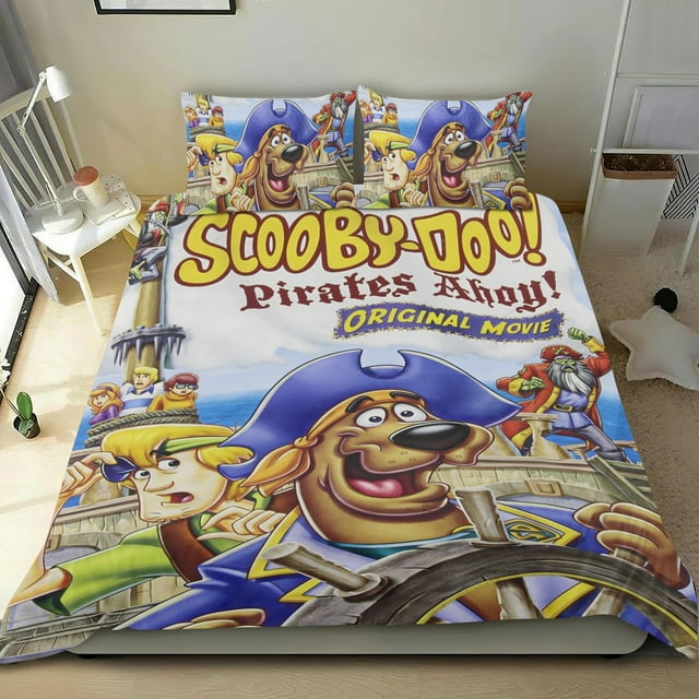 Scooby-Doo Piratas Conjunto de sábanas temático, trío de piezas, cómodo y amigable con la piel, diseño único, regalo de decoración para el hogar para familiares, amigos y fans,140cm *210cm
