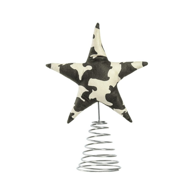 Qiulaii 2pcs Christmas Tree Topper Cow Pattern Pentagram Metal Spring Base Festive Holiday Decorations for Home Party