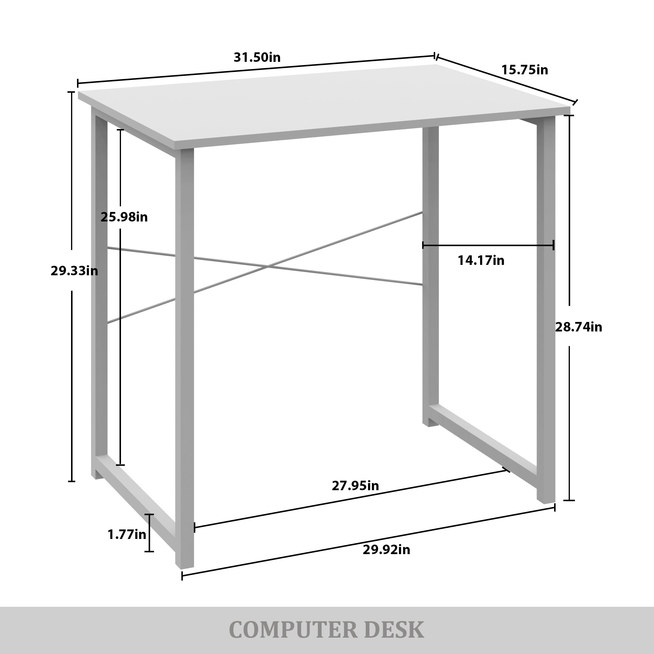 Castle Place Modern 31" Metal Computer Desk, Light Grey