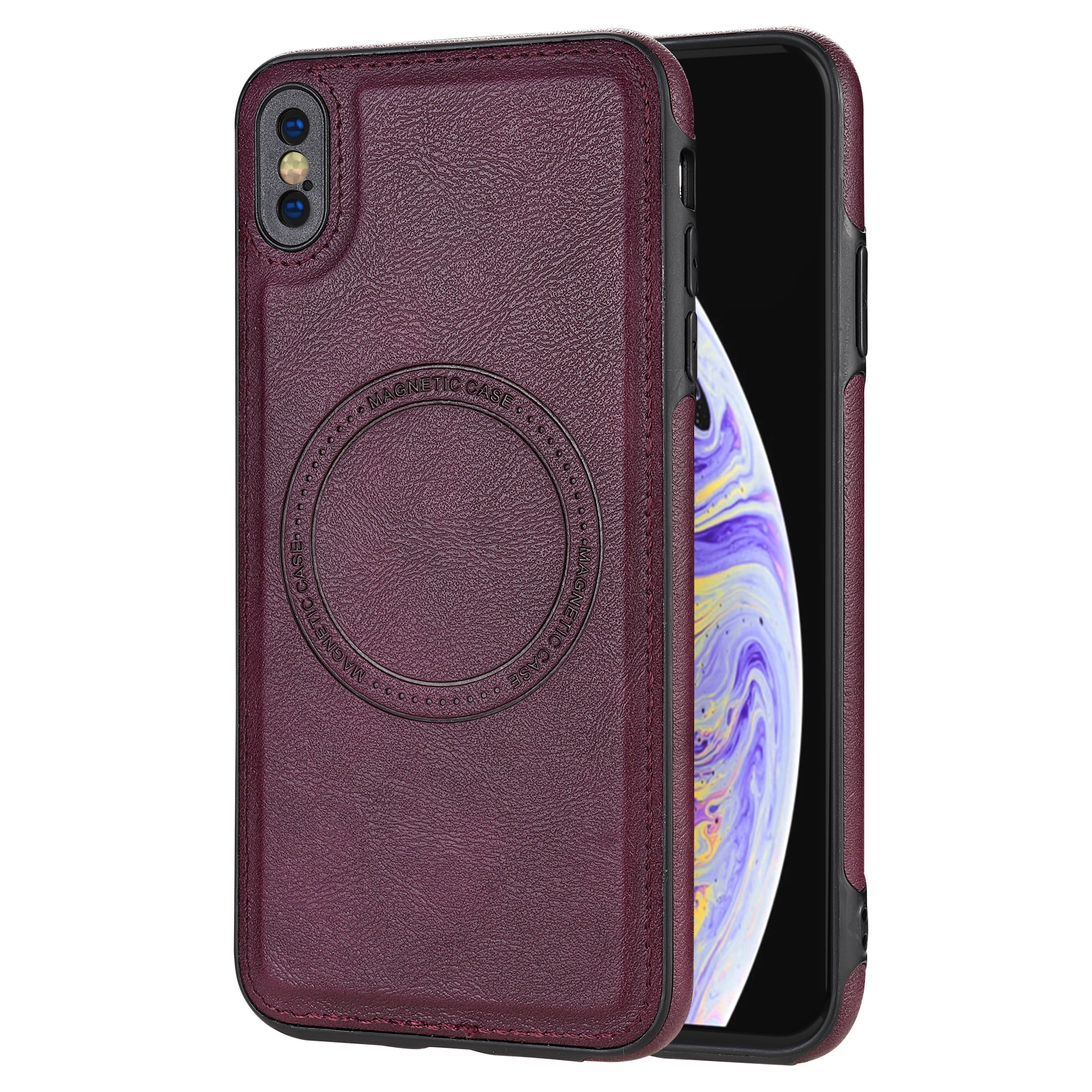 ELEHOLD Case for iPhone XR, Shockproof Slim Magnetic Leather Case, Compatible with MagSafe Accessories,Winered